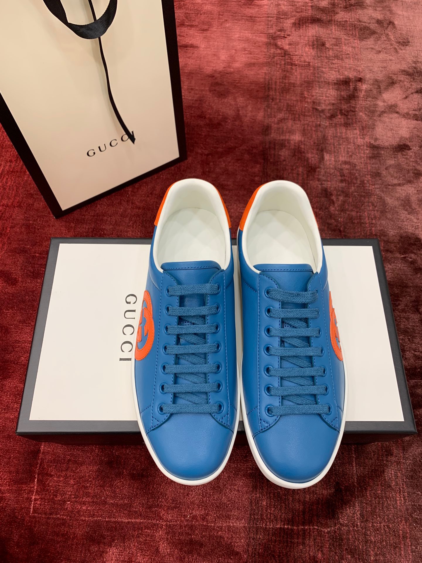 GIÀY GUCCI Leather Ace Sneakers Interlocking GG Blue