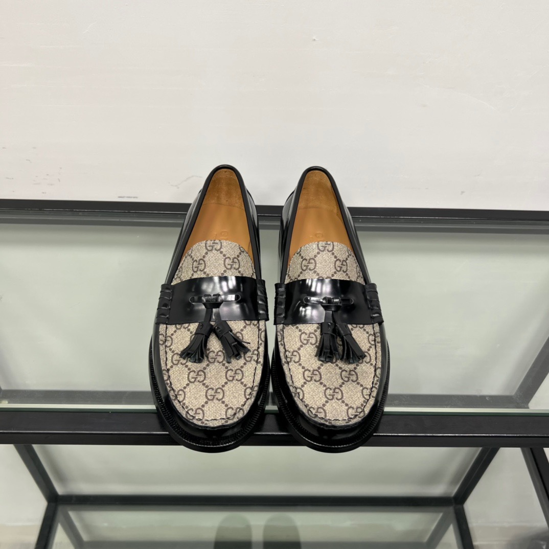 GIÀY GUCCI GG LEATHER BLACK LOAFER SHOES