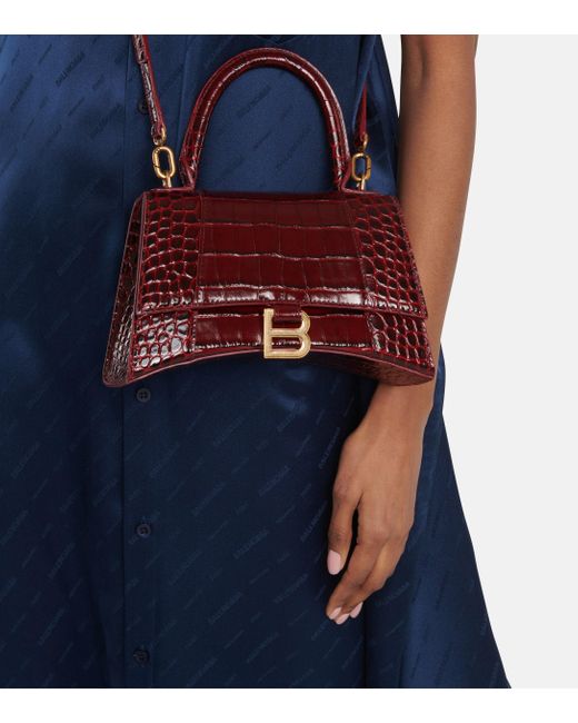 TÚI BALENCIAGA Hourglass XS croc-embossed leather shoulder bag