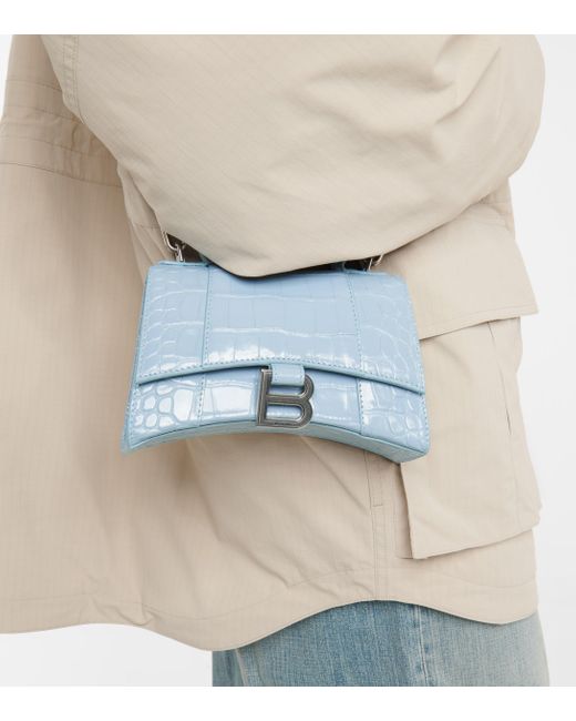 TÚI BALENCIAGA Hourglass XS croc-embossed leather shoulder bag
