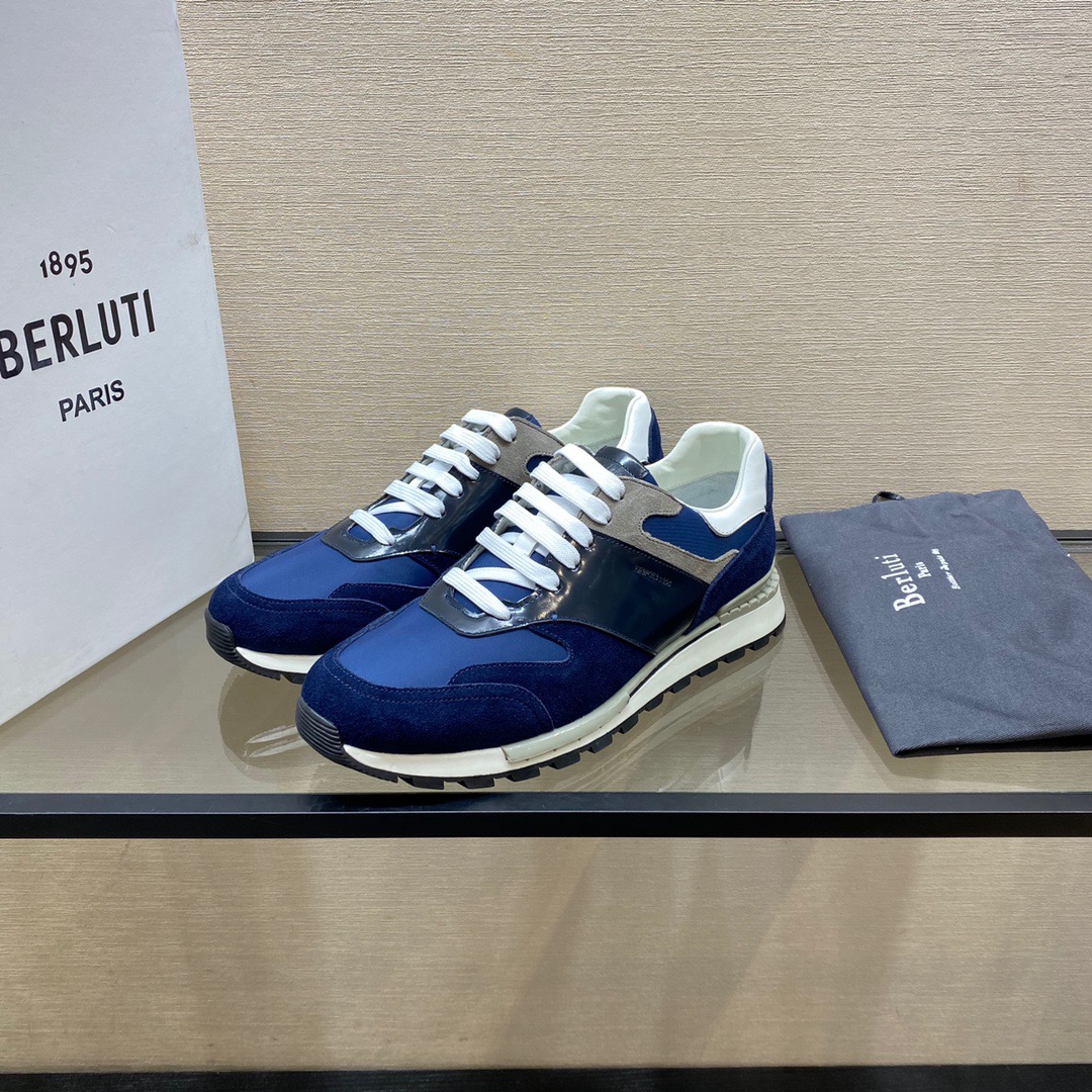 GIÀY BERLUTI Leather and Suede Blue Grey Sneaker shoes
