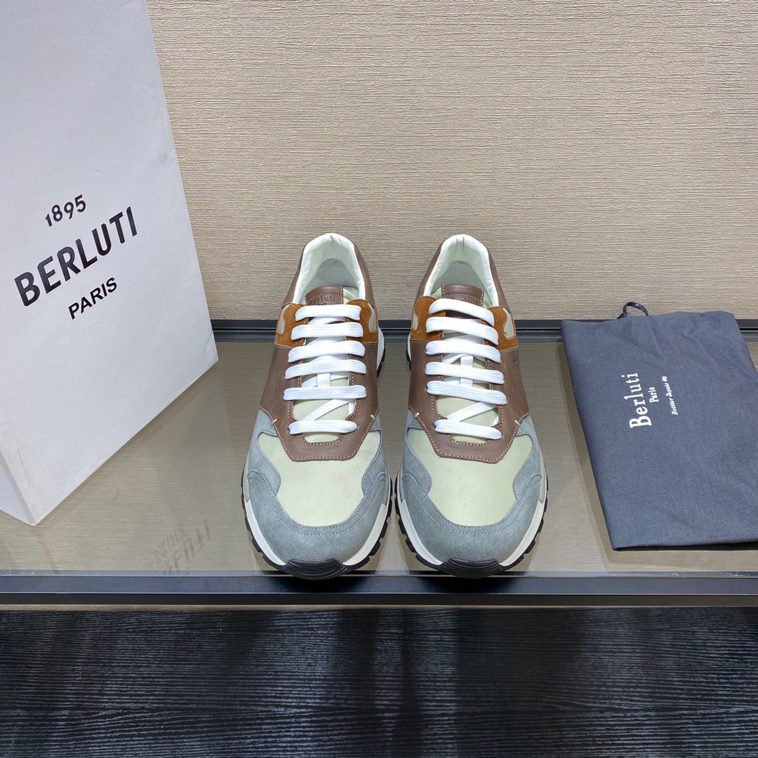 GIÀY BERLUTI Leather and Suede Brown Grey Sneaker shoes