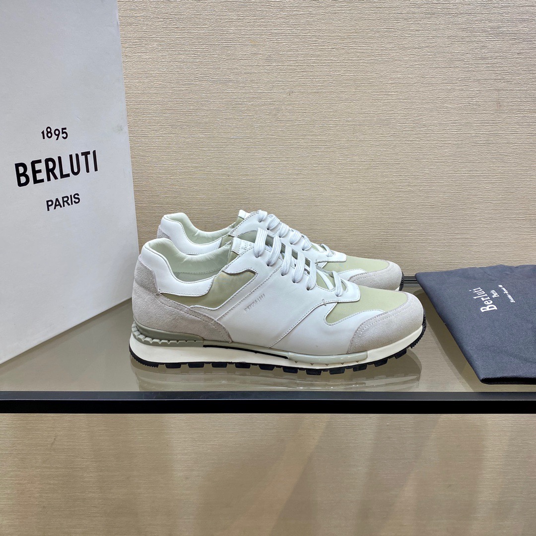 GIÀY BERLUTI Leather and Suede White Grey Sneaker shoes