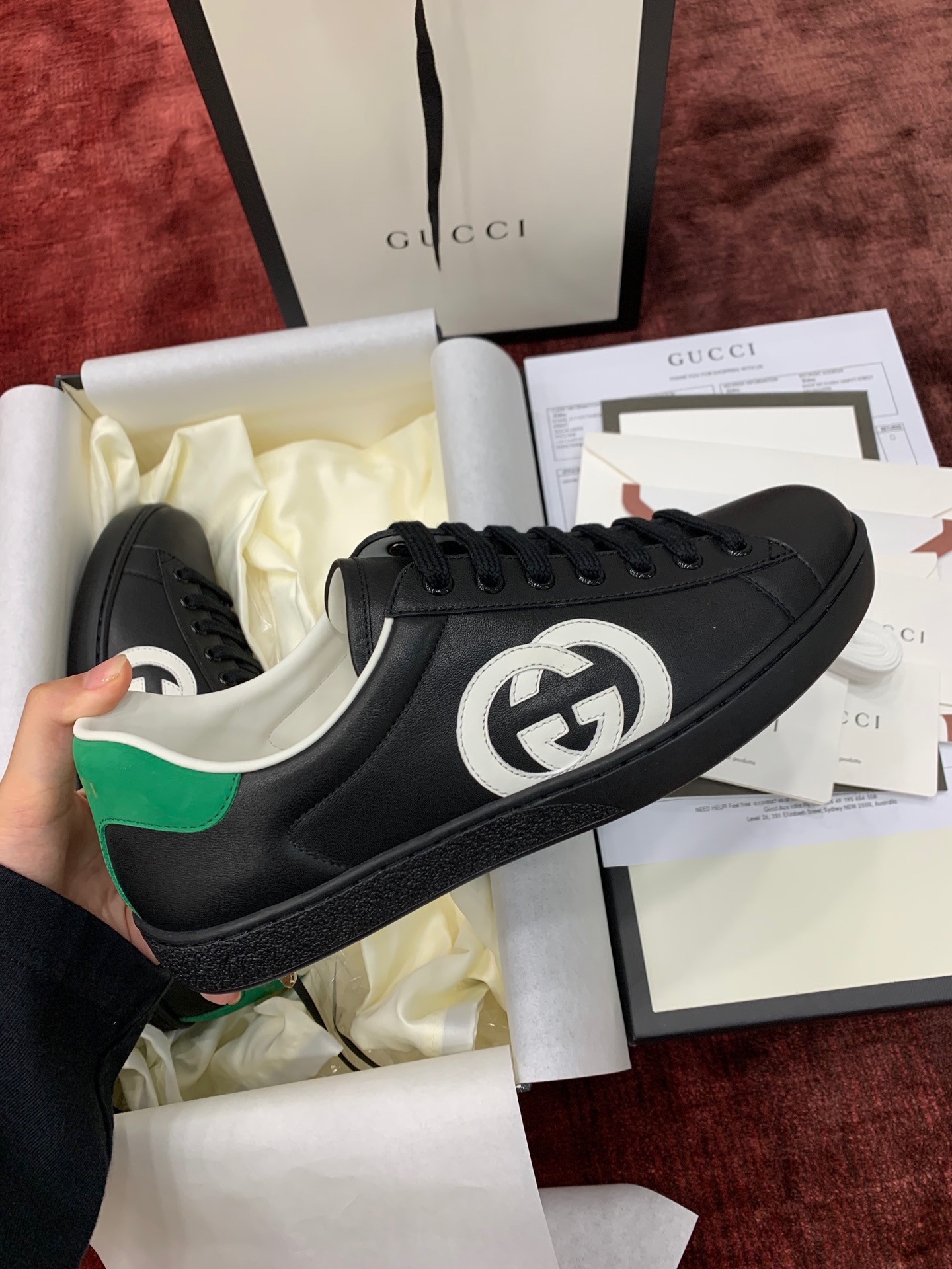 GIÀY GUCCI Leather Ace Sneakers Interlocking GG Black