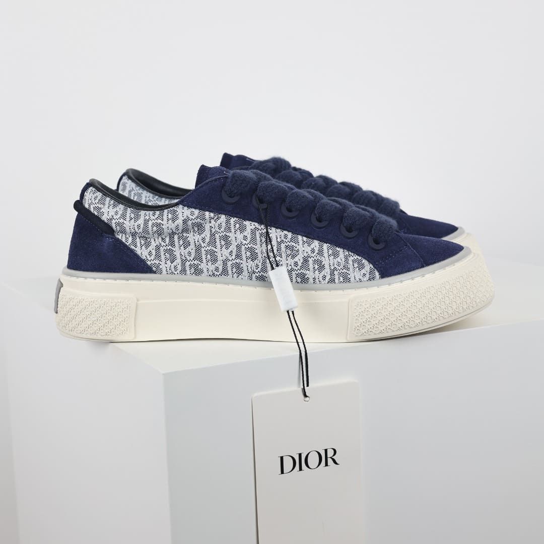 GIÀY DIOR B33 SUEDE OBLIQUE GREY AND DARK BLUE