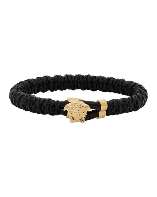 VERSACE Black And Gold Leather Medusa Bracelet