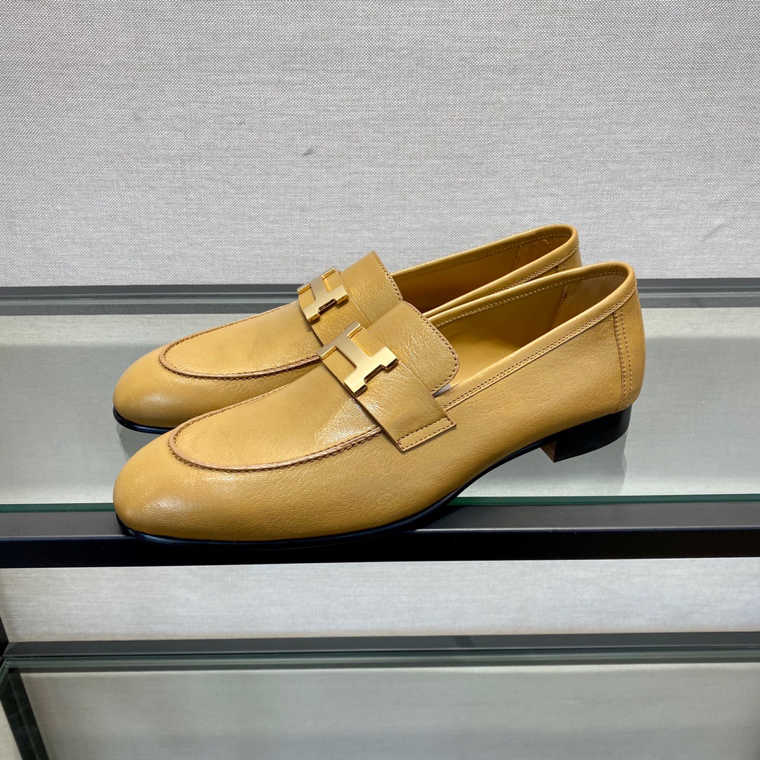GIÀY HERMES LEATHER BROWN LOAFER SHOES