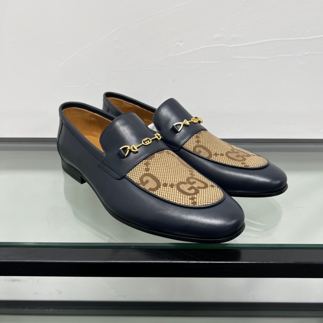 GIÀY GUCCI GG LEATHER AND CANVAS LOGO LOAFER SHOES