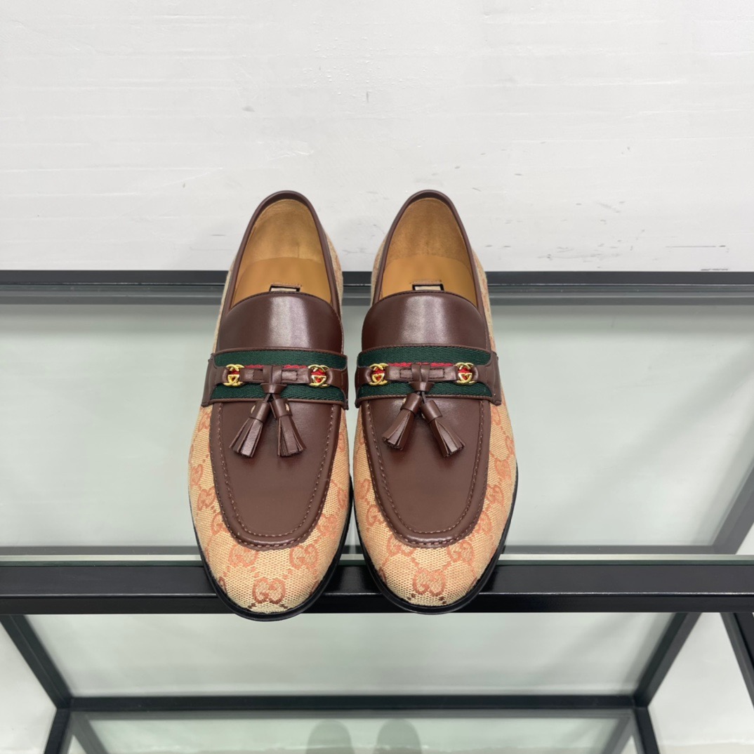 GIÀY GUCCI GG LEATHER AND CANVAS LOGO LOAFER SHOES