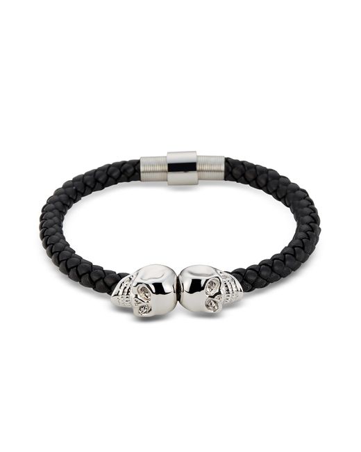 Northskull Black Nappa Leather Silver Twin Skull Bracelet