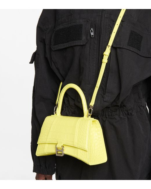 TÚI BALENCIAGA Hourglass XS croc-embossed leather shoulder bag