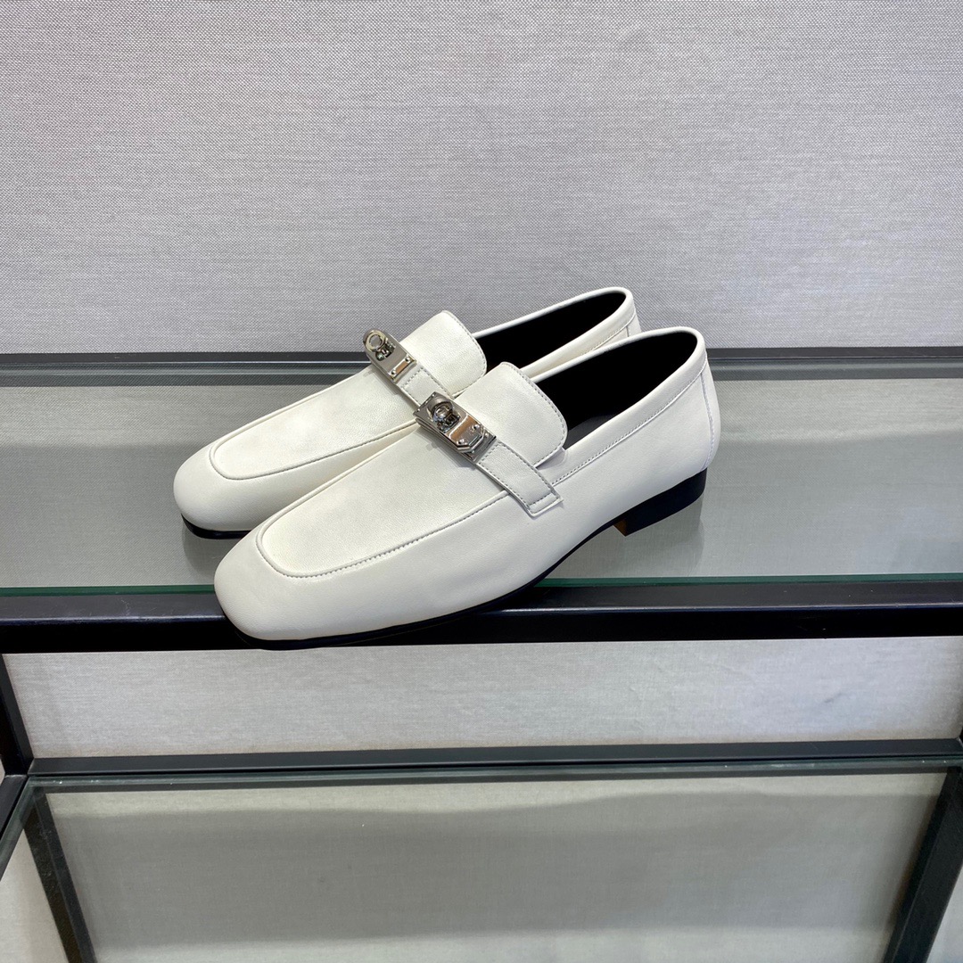GIÀY HERMES KELLY LEATHER WHITE LOAFER SHOES