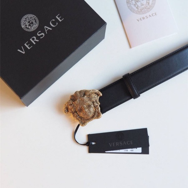 DÂY LƯNG VERSACE MEDUSA HEAD DIAMOND CALFSKIN LEATHER Khóa đen
