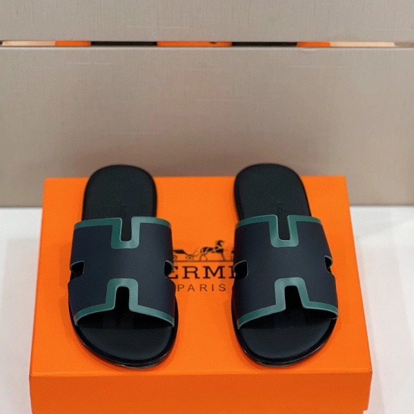DÉP HERMES IZMIR BLACK H GREEN FRAME SANDAL AAA