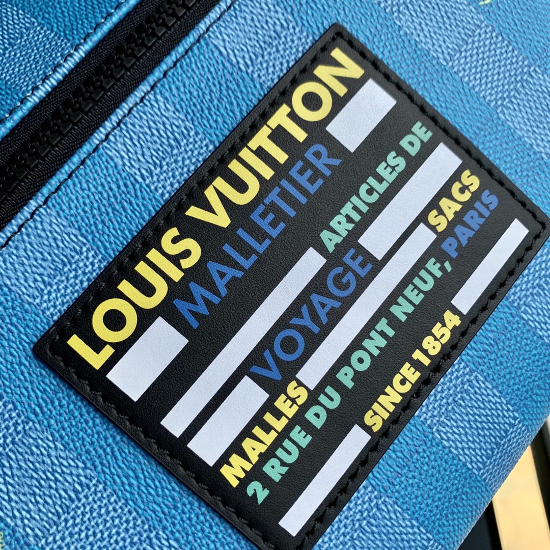 BALO LOUIS VUITTON DISCOVERY DAMIER STRIPES Leather Backpack-Blue