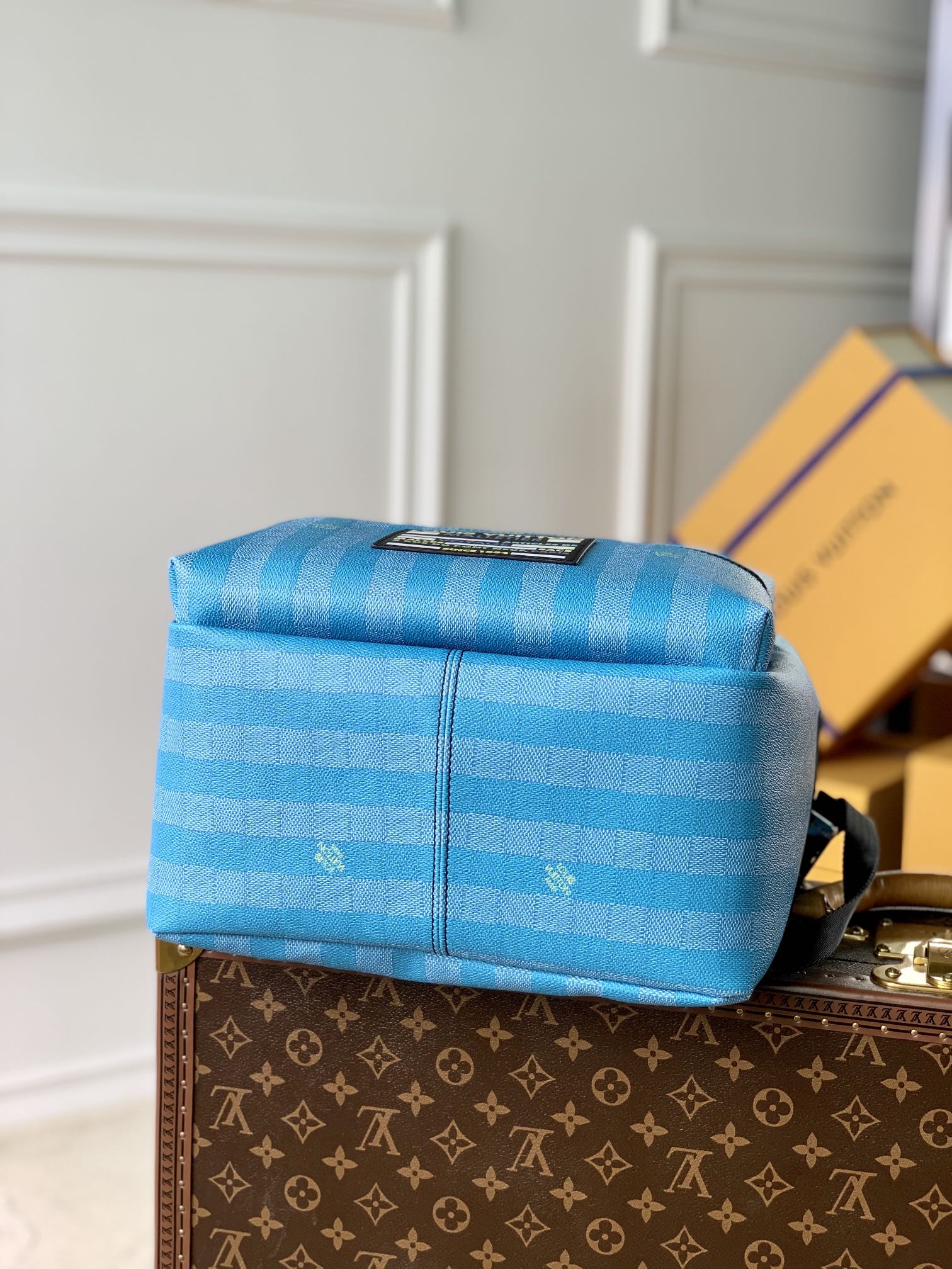 BALO LOUIS VUITTON DISCOVERY DAMIER STRIPES Leather Backpack-Blue