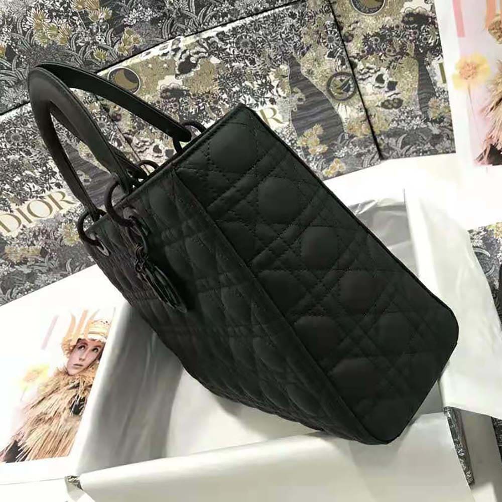 TÚI Dior Women Large Lady Dior Bag Black Ultramatte Cannage Calfskin