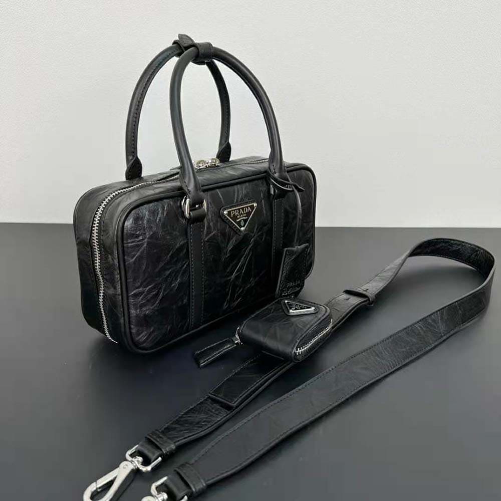 TÚI Prada Women Small Antique Nappa Leather Top Handle Bag-Black