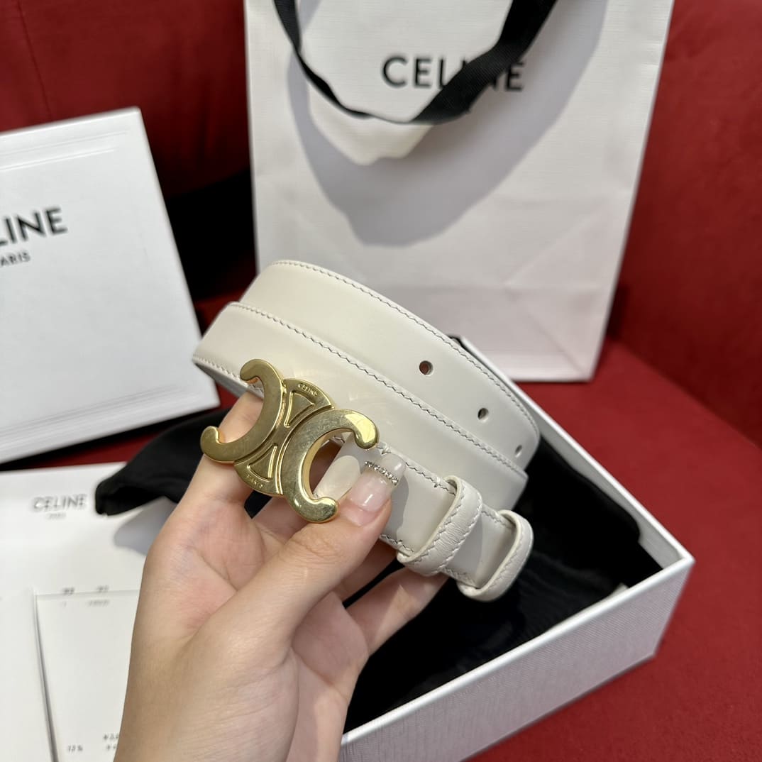 DÂY LƯNG CELINE TRIOMPHE White Calfskin and Gold Buckle