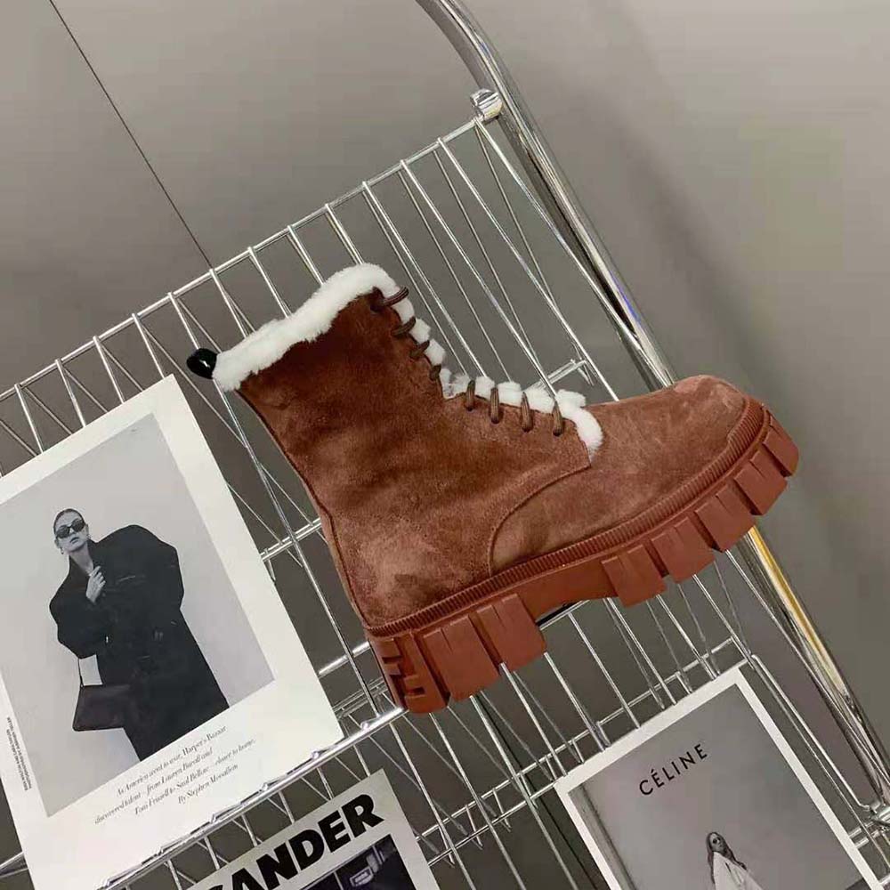 Giày Fendi Women Force Brown Suede Ankle Boots