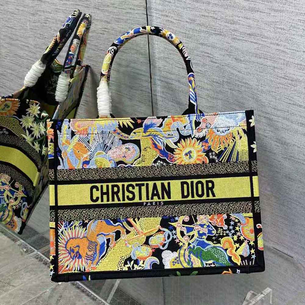 TÚI Dior Women Medium Dior Book Tote Black Multicolor Dior Zodiac Fantastico Embroidery