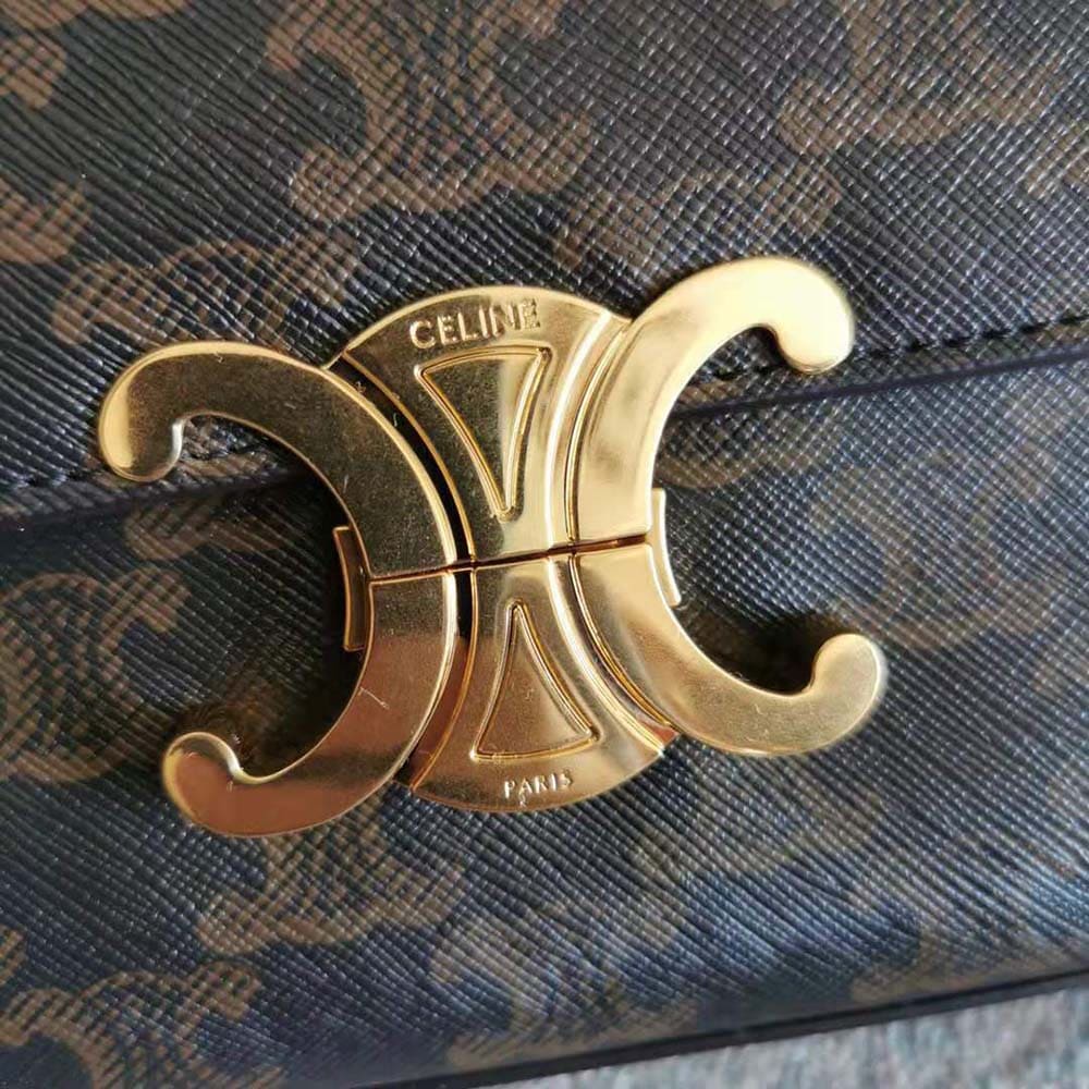 TÚI Celine Women Chain Bag Triomphe in Triomphe Canvas-Tan