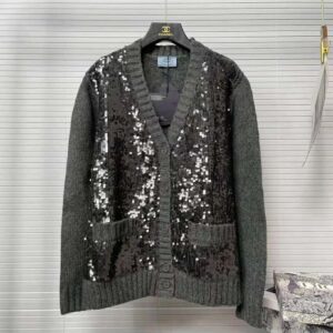 ÁO Prada Women Sequin Embellished Wool Cardigan-Silver
