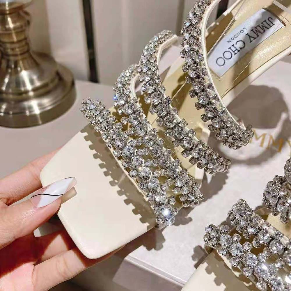 GIÀY Jimmy Choo Women Josefine 100 Latte Nappa Sandals with Crystal Embellishment