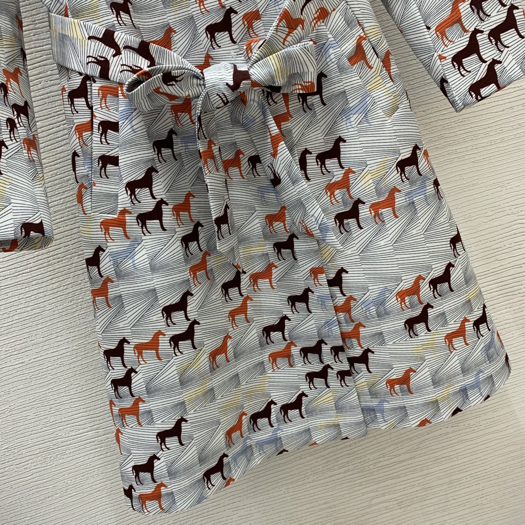 VÁY HERMES HORSE PRINT DRESS Top AAA