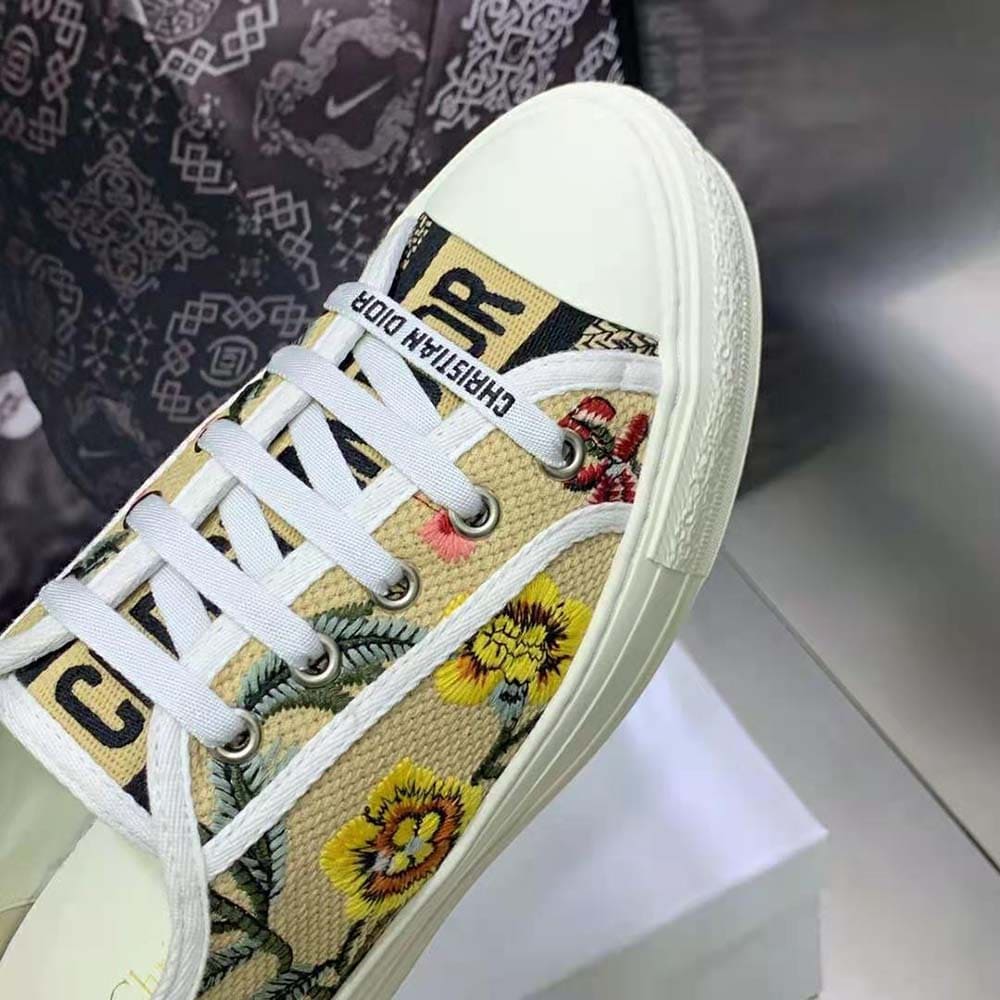 GIÀY Dior Women Walk’N’Dior Sneaker Duck Blue Dior Brocart Embroidered Cotton with Gold-Tone Metallic Thread