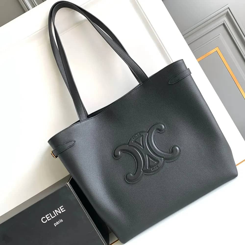 TÚI CELINE Medium Cabas Anaïs Cuir Triomphe bằng da bê hạt - đen
