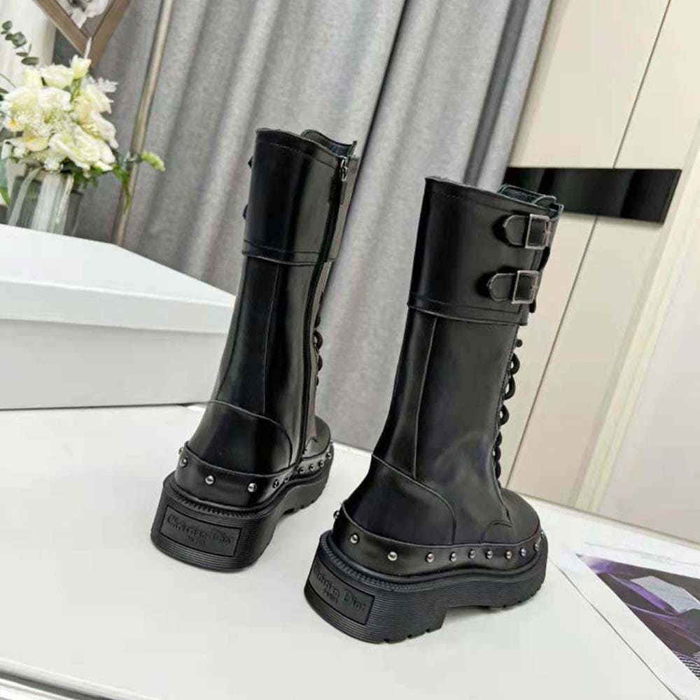 GIÀY Dior Women Diorquake Ankle Boot Black Calfskin