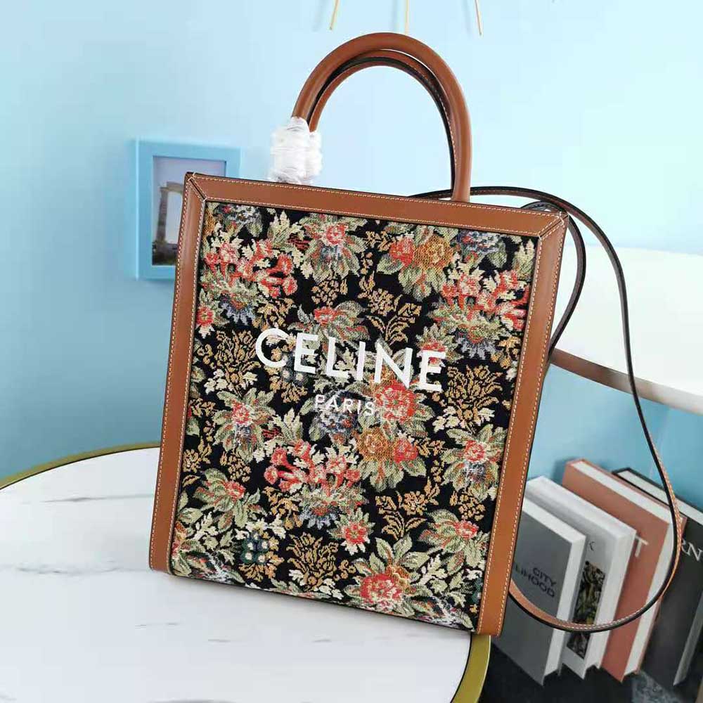 TÚI Celine Women Small Vertical Cabas Celine in Floral Jacquard and Calfskin