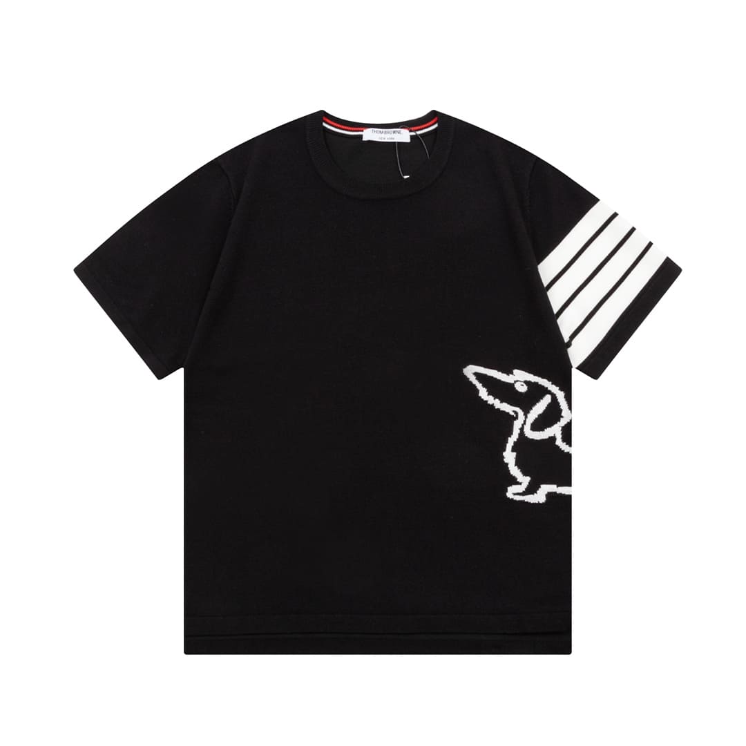 ÁO THOM BROWNE T SHIRT BLACK MÀU ĐEN DỆT KIM