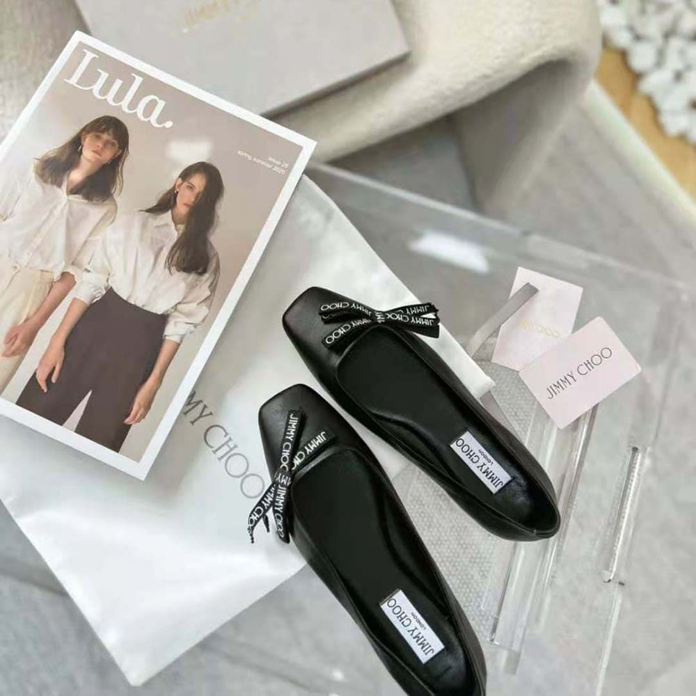 GIÀY Jimmy Choo Women Veda Ballerina Black Nappa Leather Flat Ballerina Pumps with Jimmy Choo Bow