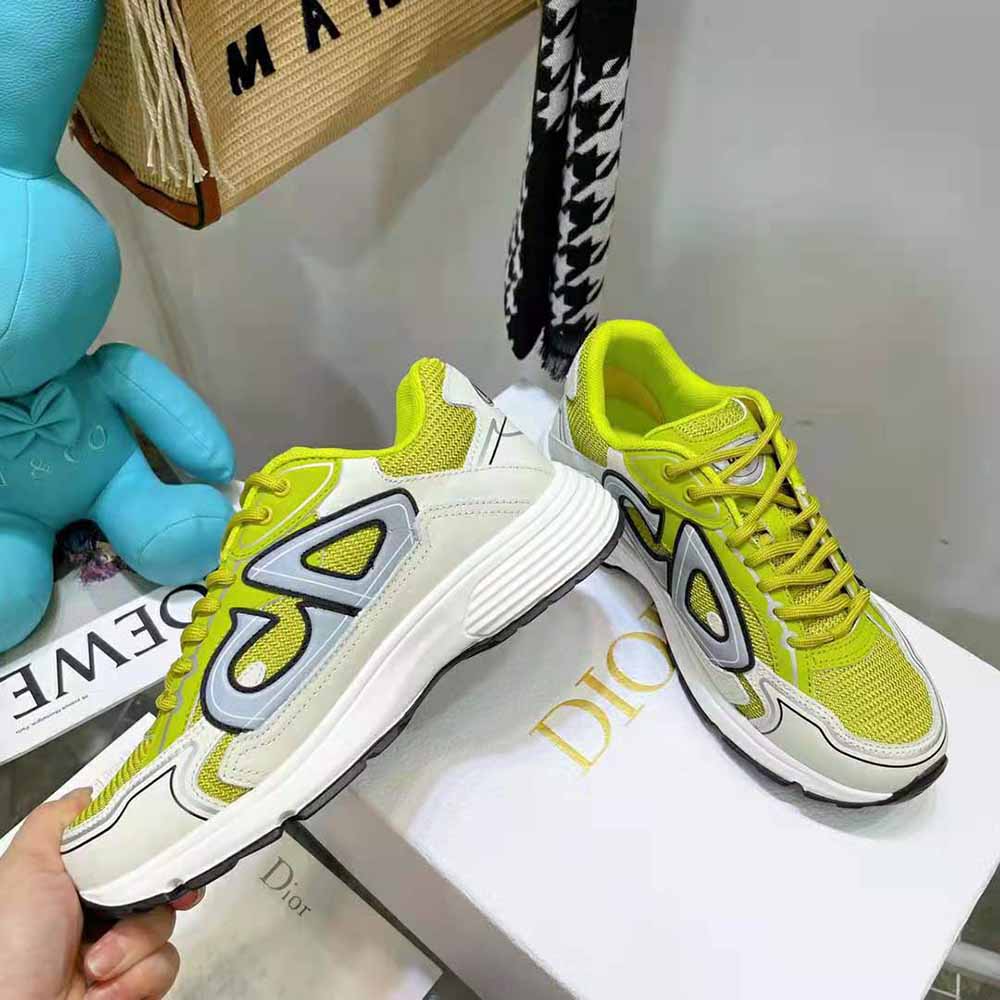 GIÀY DIOR Unisex CD Shoes B30 Low-Top Yellow Mesh and White Technical Fabric