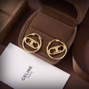 BÔNG TAI Celine Women Maillon Triomphe Bold Hoops in Brass with Gold Finish