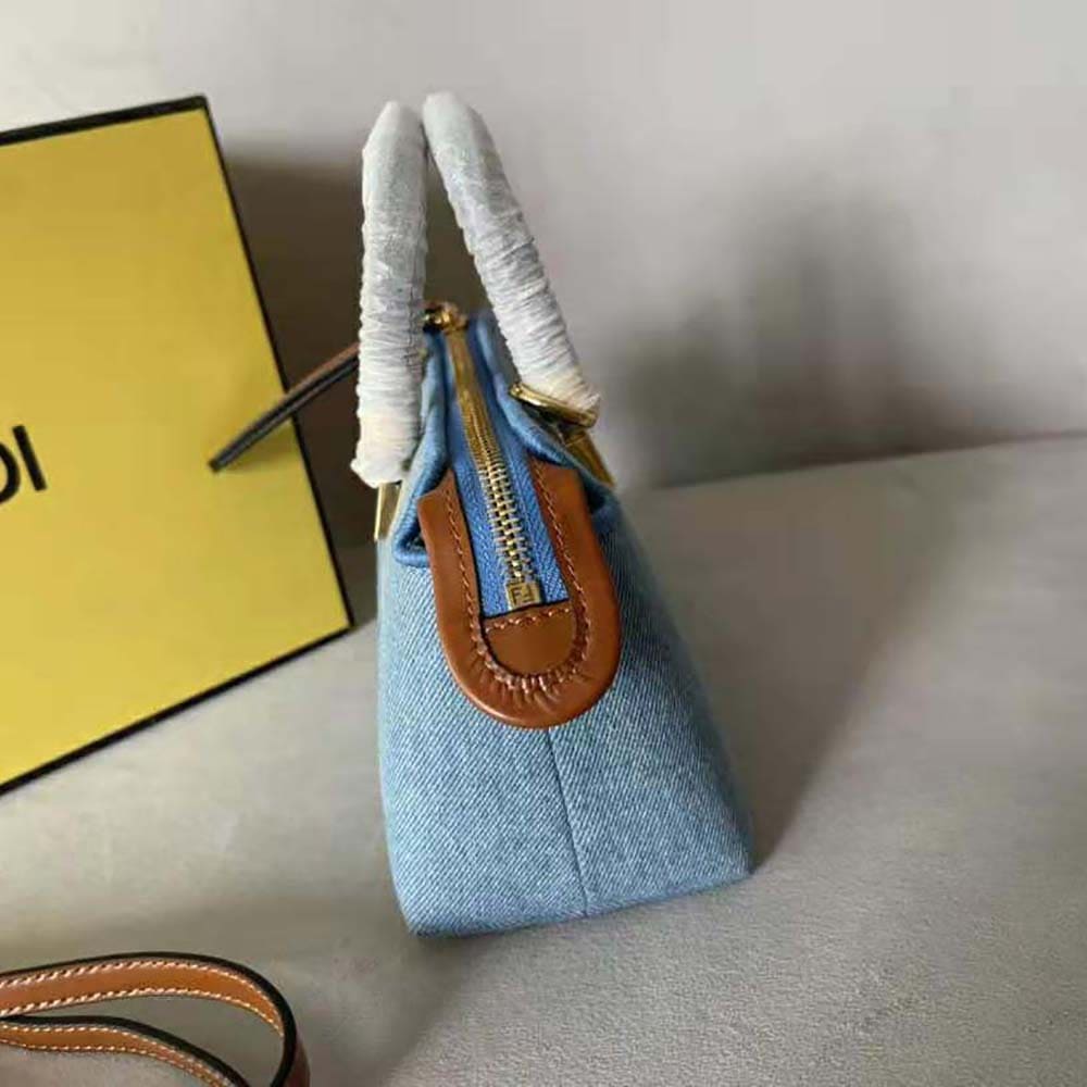 TÚI Fendi Women By The Way Mini Light Blue Denim Small Boston Bag