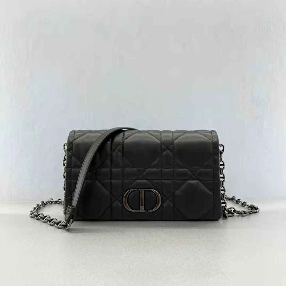 TÚI Dior Women Caro Macrocannage Pouch Black Quilted Macrocannage Calfskin
