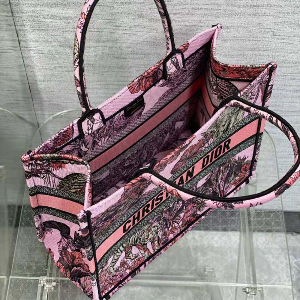 TÚI Dior Women Large Dior Book Tote Pink Multicolor Toile de Jouy Voyage Embroidery