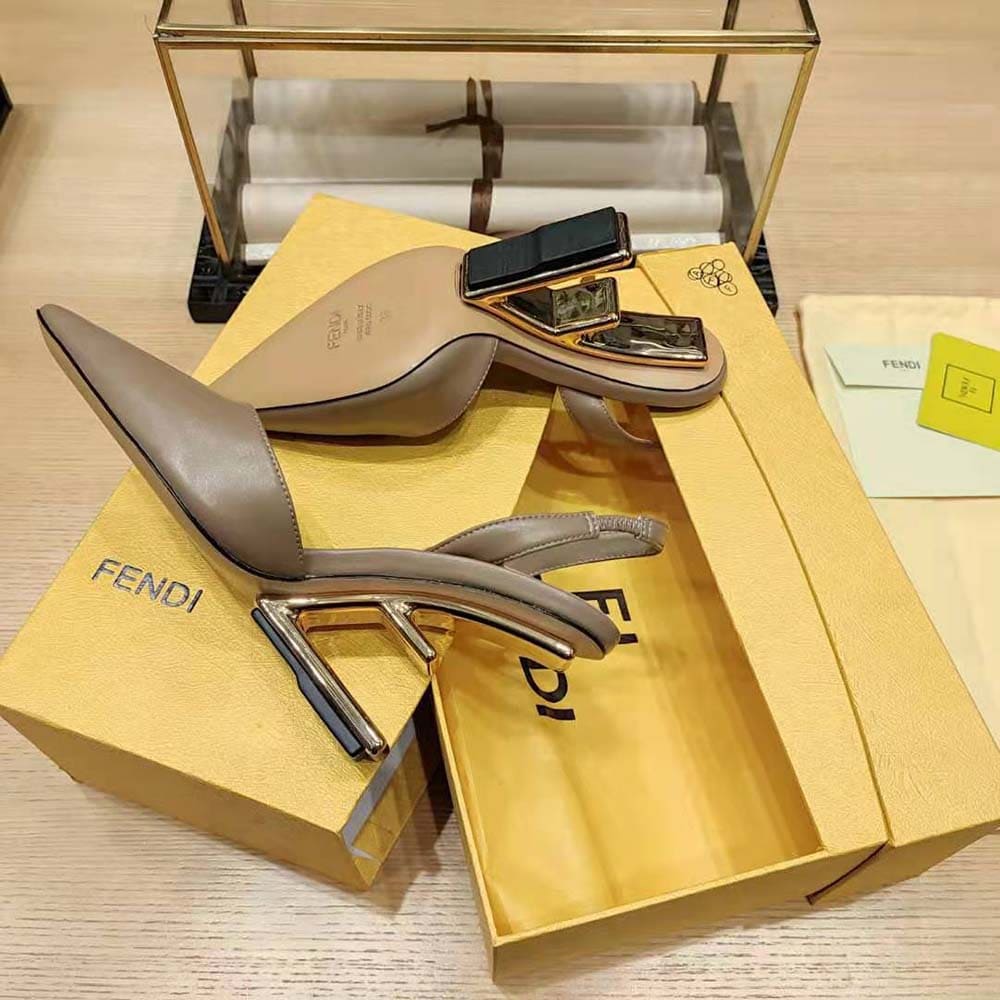 GIÀY Fendi Women Fendi First Dove Gray Leather High-Heeled Slingbacks