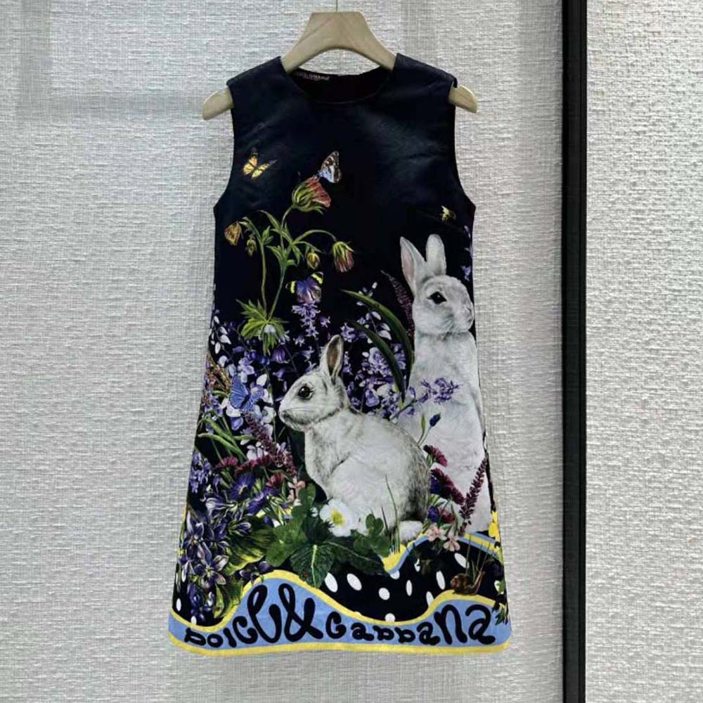 VÁY Dolce Gabbana D&G Rabbit-Print Brocade A-Line Dress