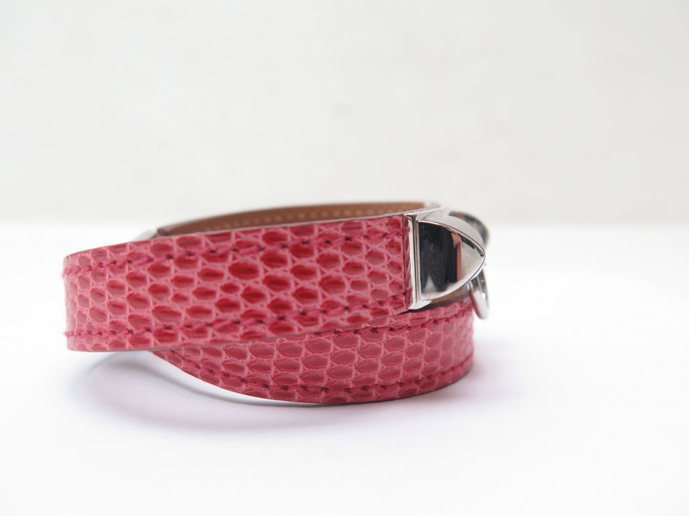 HERMES BRACELETS rivale in lizard pink bougainvillier