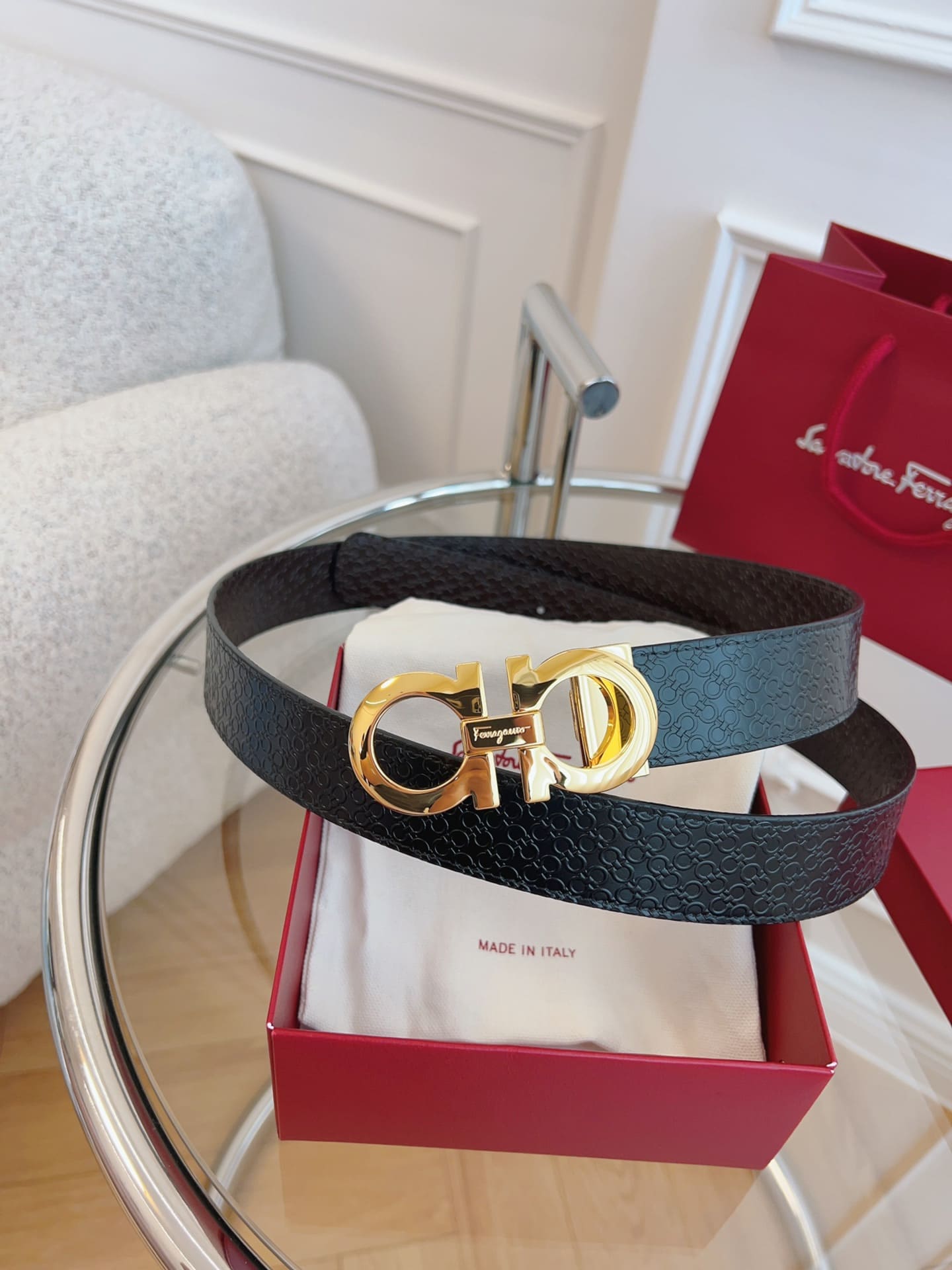 DÂY LƯNG Salvatore Ferragamo Adjustable Gancini Belt Khóa vàng
