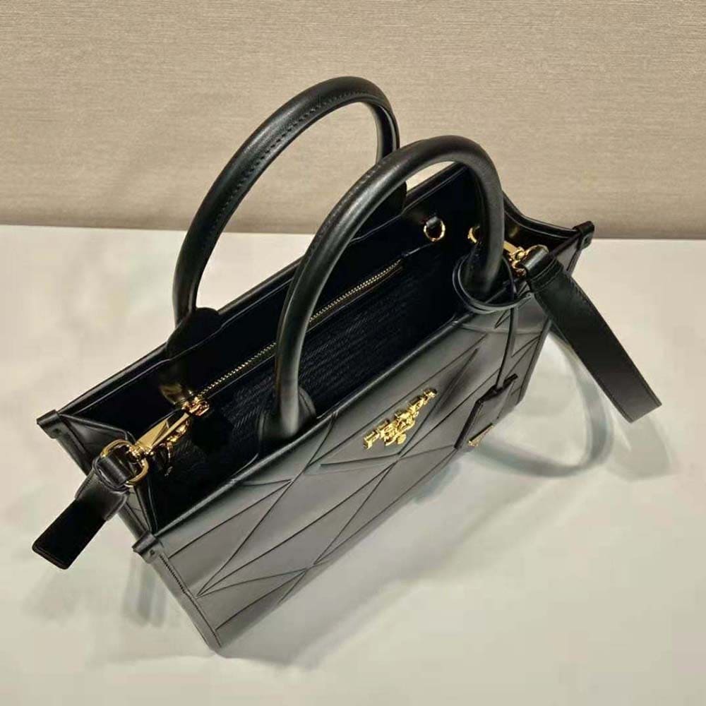TÚI Prada Women Mini Prada Symbole Leather Bag with Stitching-Black