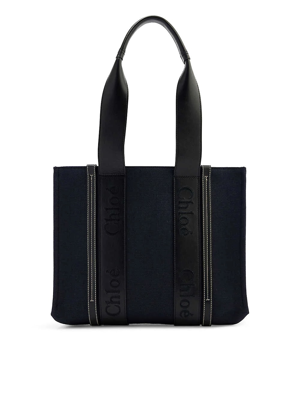 TÚI CHLOE Woody medium logo-embellished woven linen tote bag