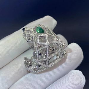 Nhẫn Cartier Panthère de Cartier kim cương Ngọc lục bảo mã não vàng trắng 18K