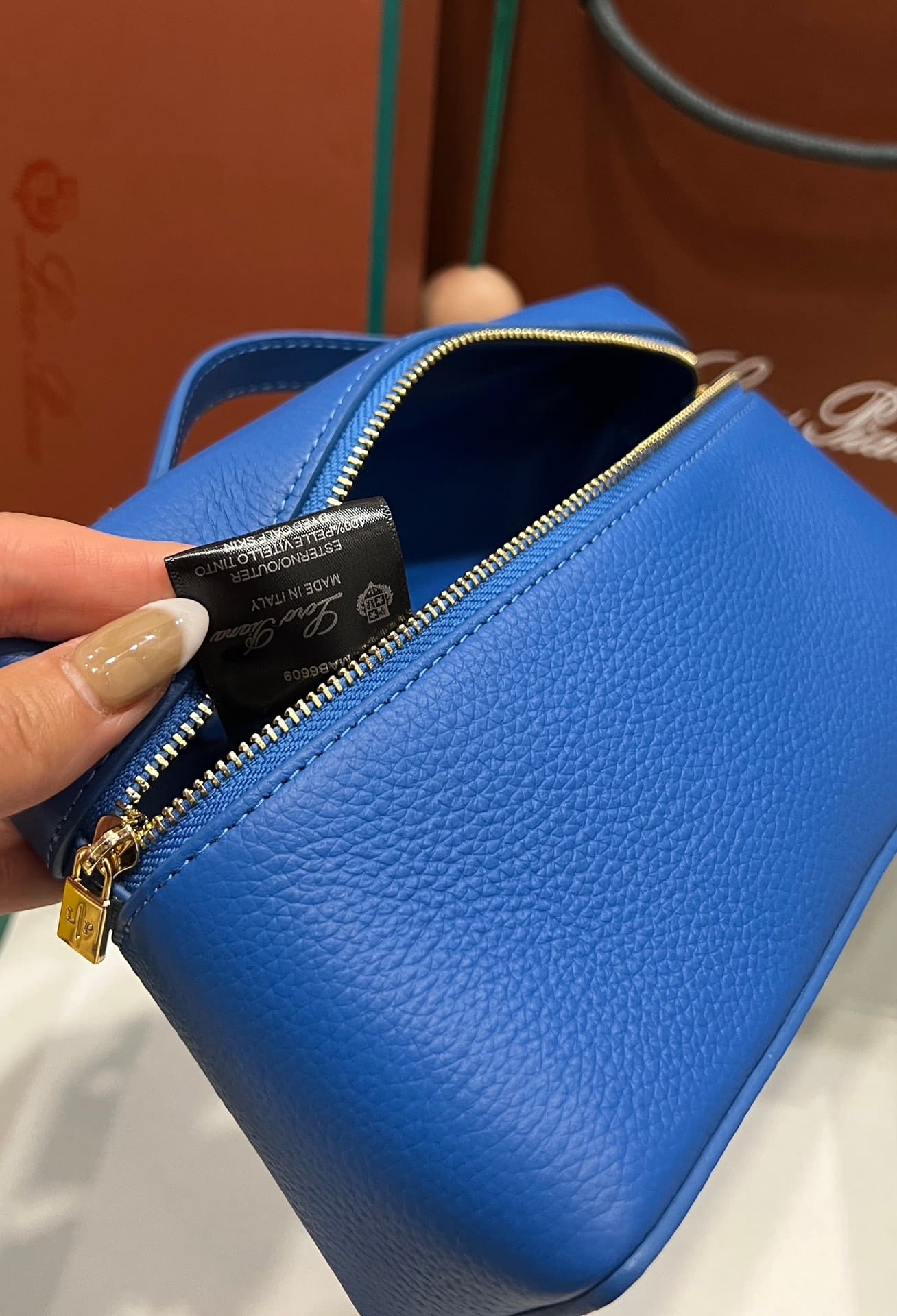TÚI Loro Piana Women Extra bằng da bê màu xanh blue