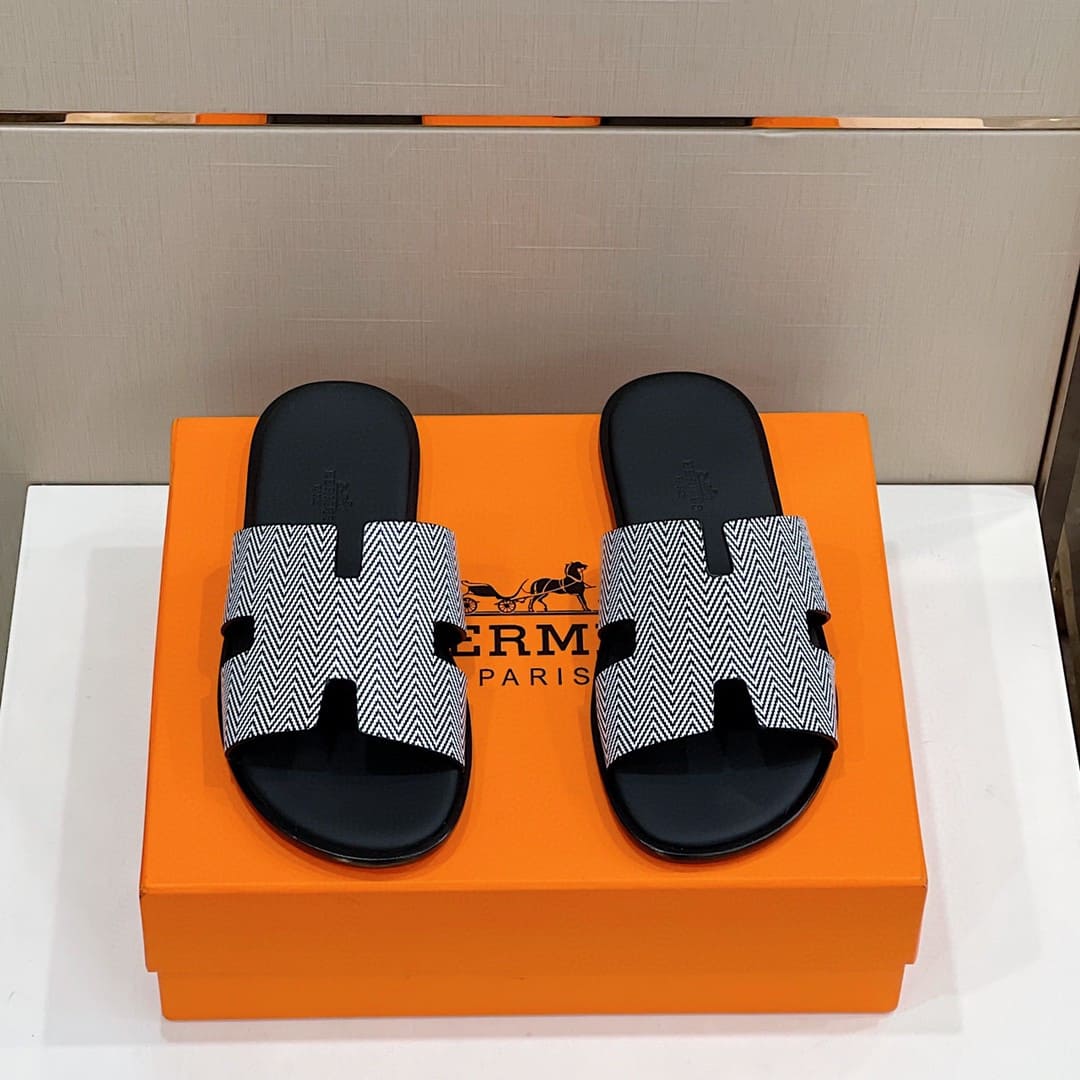 DÉP HERMES IZMIR BLACK WHITE H SANDAL AAA
