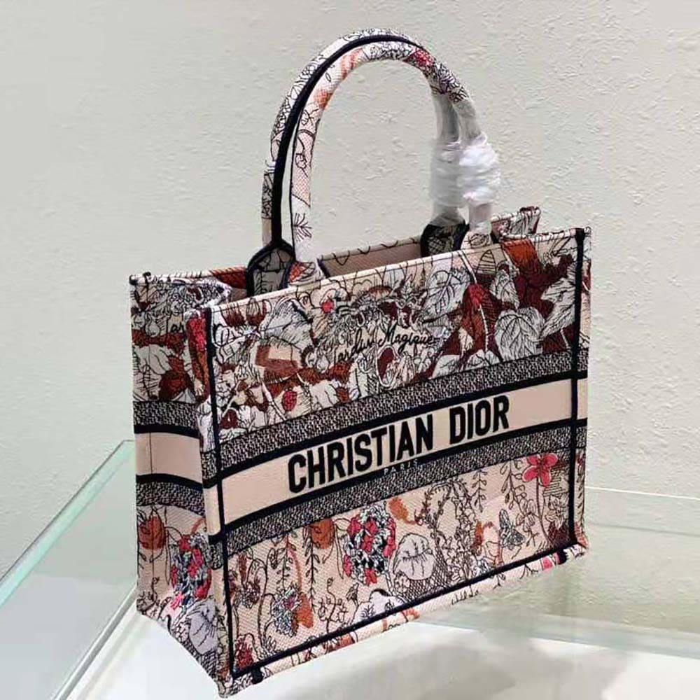 TÚI Dior Women Medium Dior Book Tote Powder Pink Dior Jardin Magique Embroidery